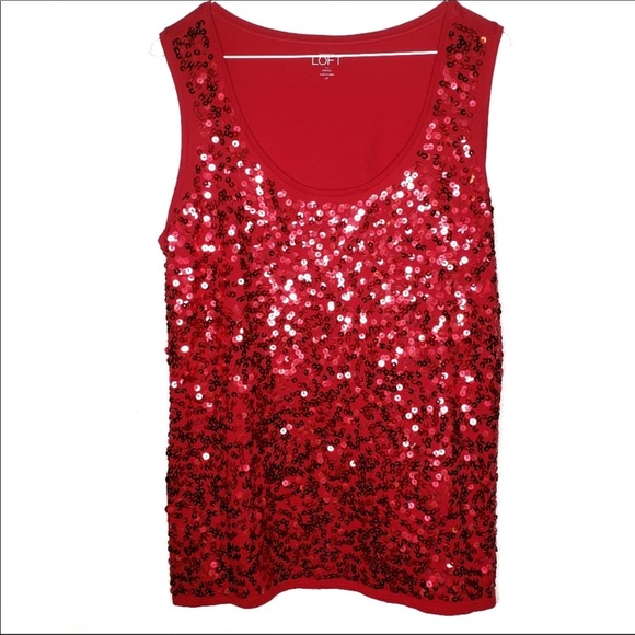 LOFT Tops - LOFT Red Sequin Tank Top Small